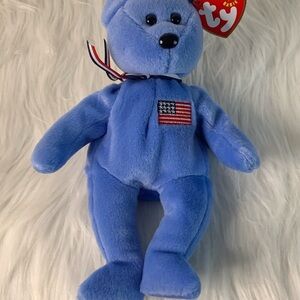 Ty (12) Rare Retired AMERICA Blue Stuffed Animal Bear with Flag Patch